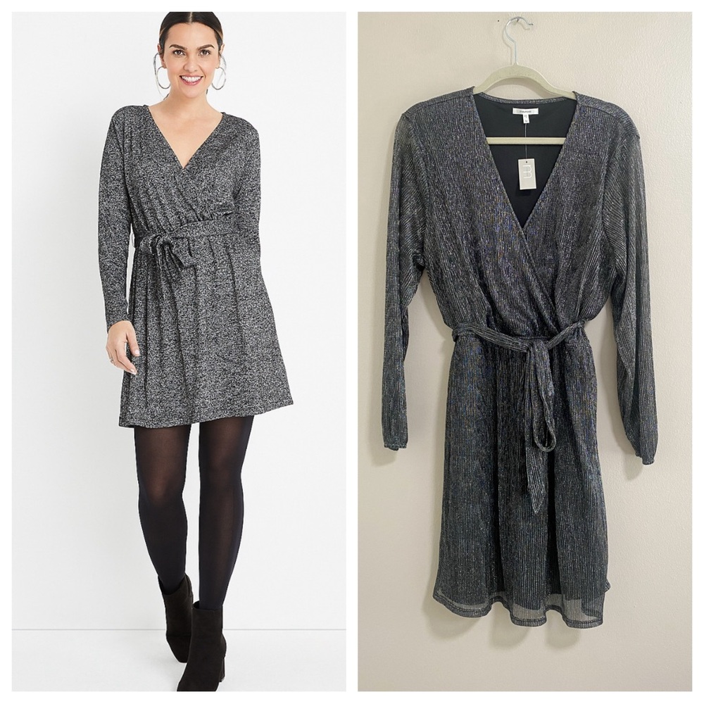NEW Maurices Silver Metallic Faux Wrap Dress Size 1X
